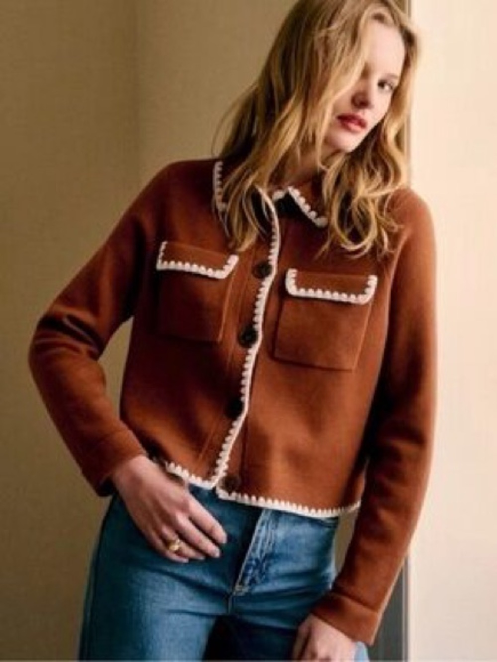 NWT Sezane Betty Cardigan in embroidered Mahogany